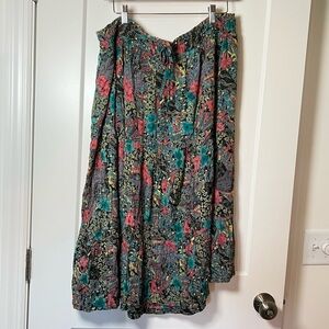 Why Not! 80s/90s Indian Boho Tropical Floral Teal Fuchsia Rayon Maxi Skirt 🌺🦚‎